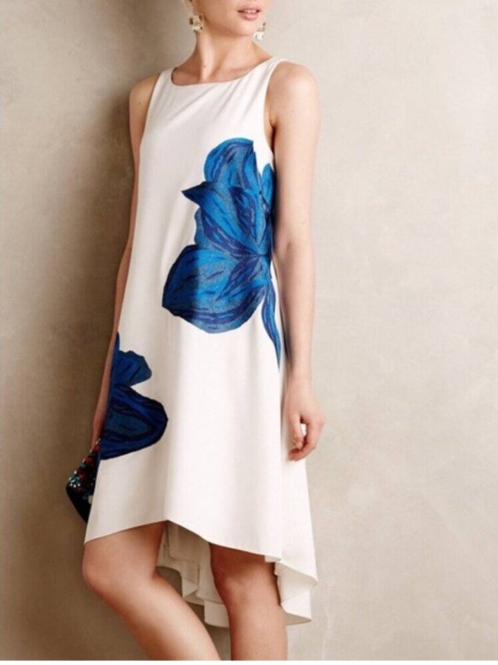 Anthropologie Ranna Gill Bluebell Embroidered Floral dress Sz Large